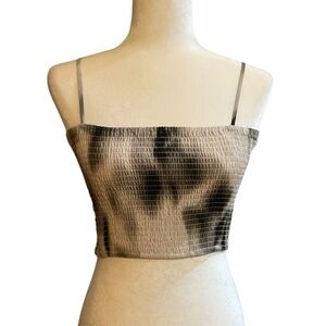 Peacebird Women's Black & White Print Crop Top Adjustable Spaghetti Strap Y2K M​